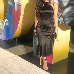 Lulus Could It Be Magic Black Satin Midi Dress